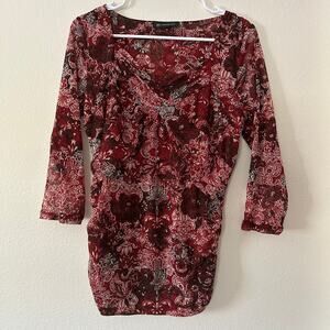 Vintage INC Womens Babydoll Floral Mesh Top Size M Indie Sleaze Mob Wife Y2K